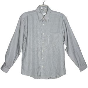 Linea Dome Shirt Mens Medium Black White Striped Button Up Work Casual Career‎